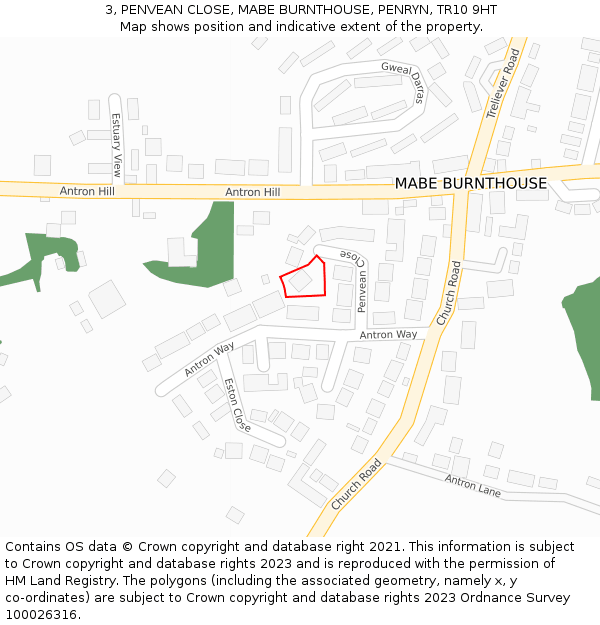 3, PENVEAN CLOSE, MABE BURNTHOUSE, PENRYN, TR10 9HT: Location map and indicative extent of plot
