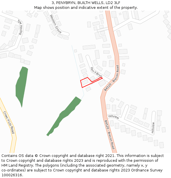 3, PENYBRYN, BUILTH WELLS, LD2 3LF: Location map and indicative extent of plot