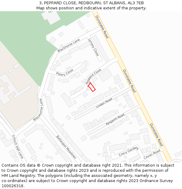 3, PEPPARD CLOSE, REDBOURN, ST ALBANS, AL3 7EB: Location map and indicative extent of plot