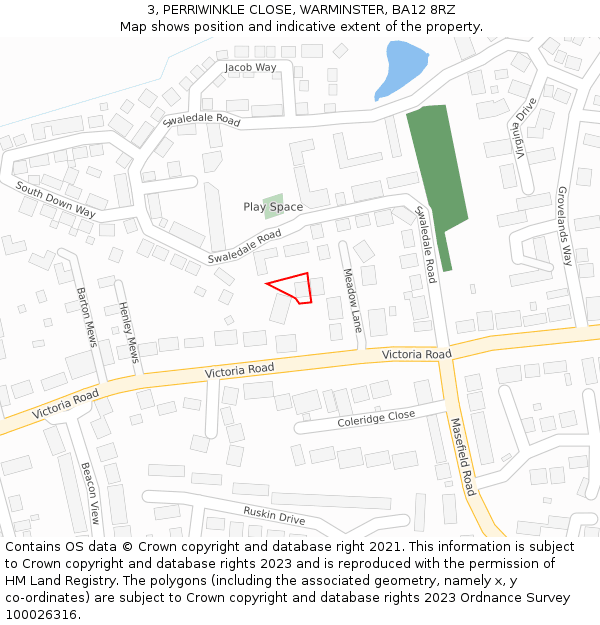 3, PERRIWINKLE CLOSE, WARMINSTER, BA12 8RZ: Location map and indicative extent of plot
