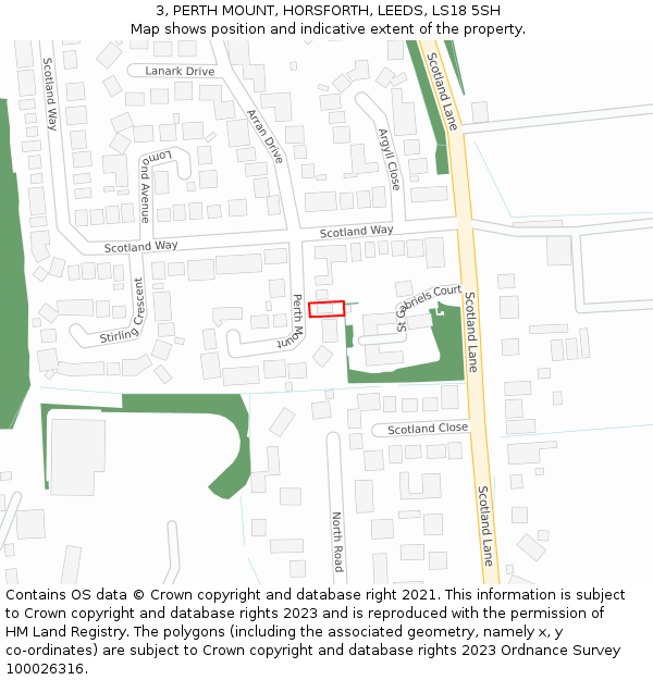 3, PERTH MOUNT, HORSFORTH, LEEDS, LS18 5SH: Location map and indicative extent of plot