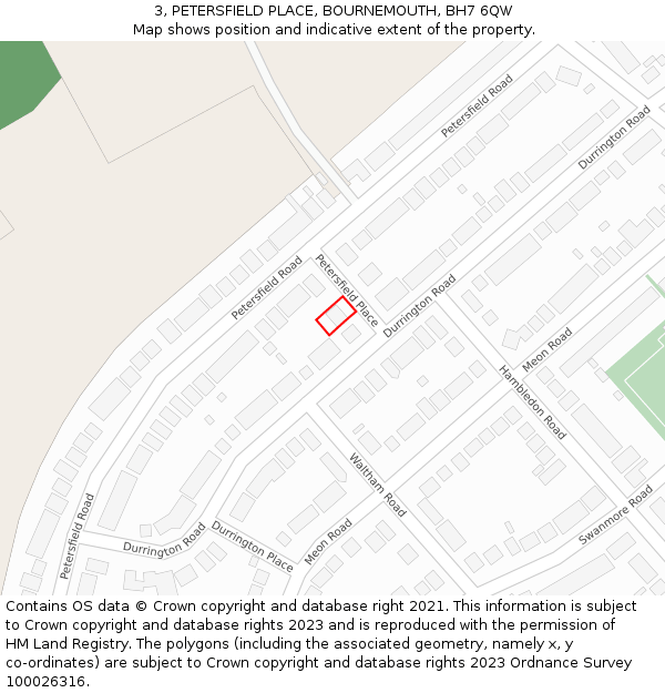 3, PETERSFIELD PLACE, BOURNEMOUTH, BH7 6QW: Location map and indicative extent of plot