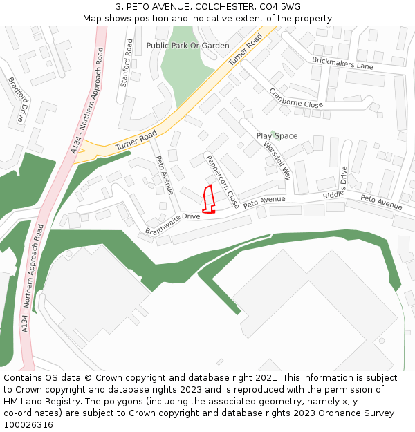 3, PETO AVENUE, COLCHESTER, CO4 5WG: Location map and indicative extent of plot