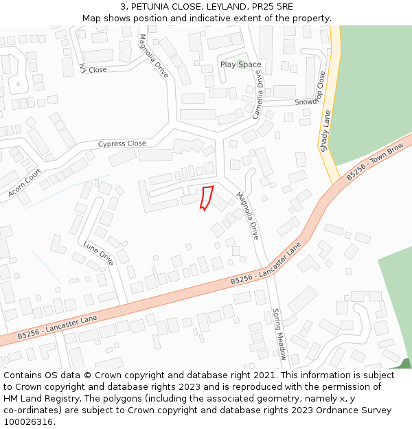 3, PETUNIA CLOSE, LEYLAND, PR25 5RE: Location map and indicative extent of plot
