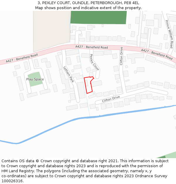 3, PEXLEY COURT, OUNDLE, PETERBOROUGH, PE8 4EL: Location map and indicative extent of plot