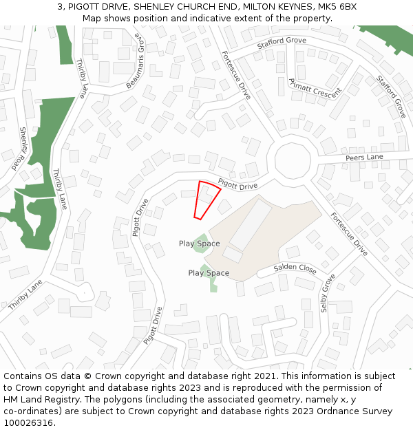 3, PIGOTT DRIVE, SHENLEY CHURCH END, MILTON KEYNES, MK5 6BX: Location map and indicative extent of plot