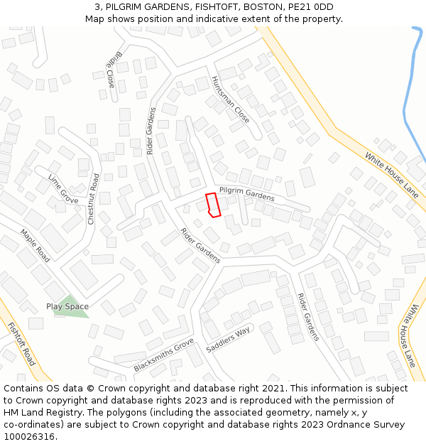 3, PILGRIM GARDENS, FISHTOFT, BOSTON, PE21 0DD: Location map and indicative extent of plot