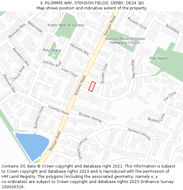 3, PILGRIMS WAY, STENSON FIELDS, DERBY, DE24 3JG: Location map and indicative extent of plot