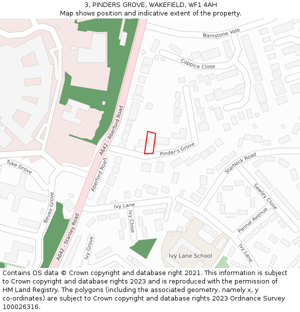 3, PINDERS GROVE, WAKEFIELD, WF1 4AH: Location map and indicative extent of plot