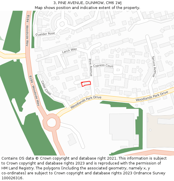 3, PINE AVENUE, DUNMOW, CM6 1WJ: Location map and indicative extent of plot