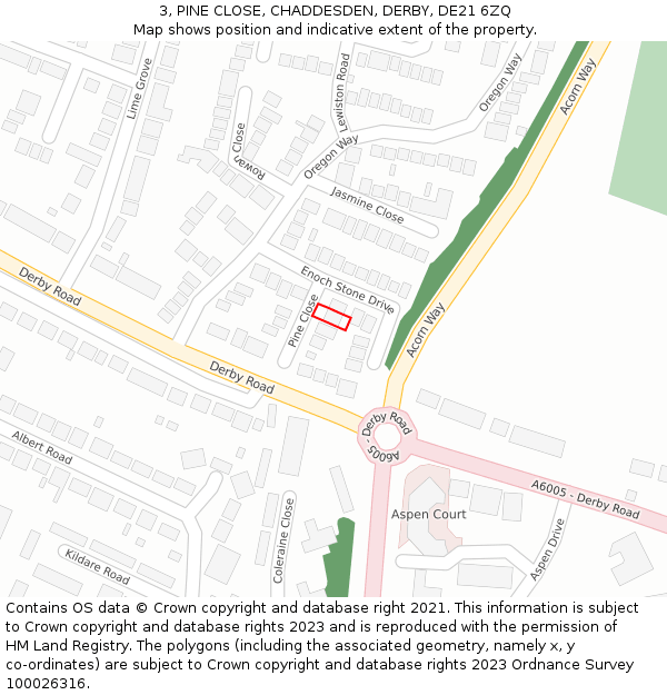 3, PINE CLOSE, CHADDESDEN, DERBY, DE21 6ZQ: Location map and indicative extent of plot