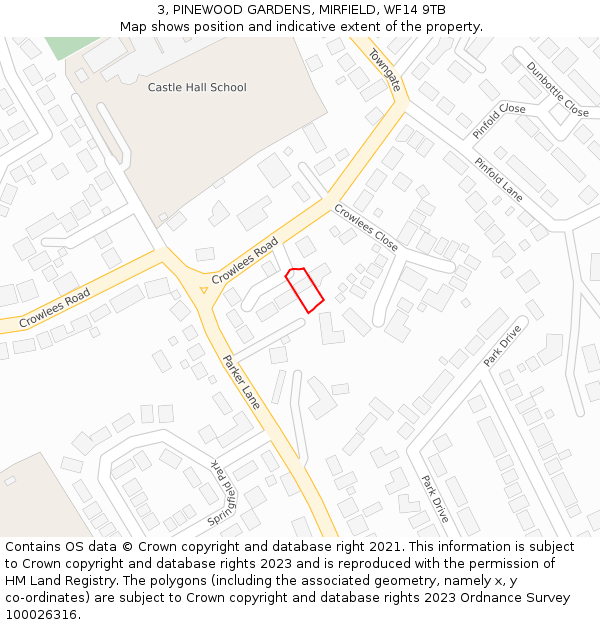 3, PINEWOOD GARDENS, MIRFIELD, WF14 9TB: Location map and indicative extent of plot