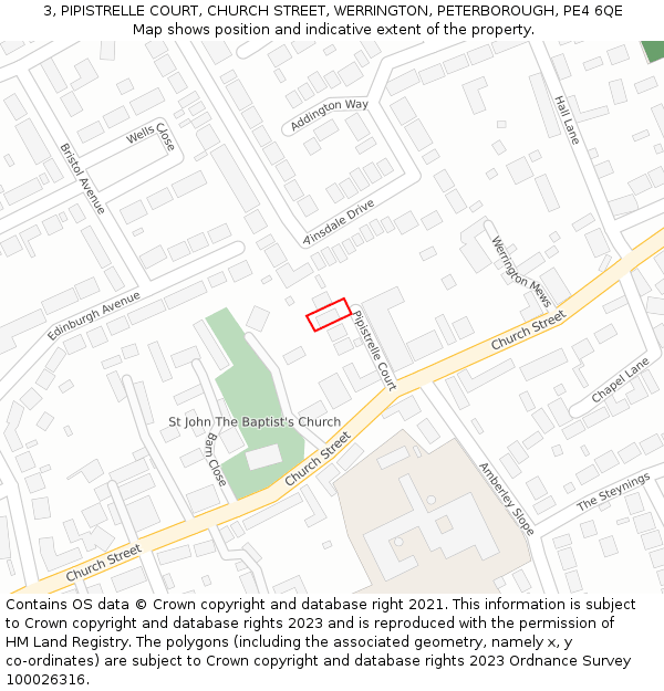 3, PIPISTRELLE COURT, CHURCH STREET, WERRINGTON, PETERBOROUGH, PE4 6QE: Location map and indicative extent of plot