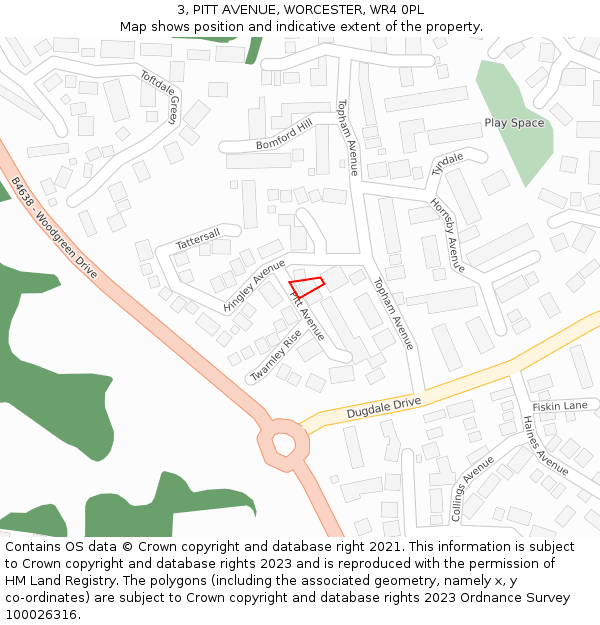 3, PITT AVENUE, WORCESTER, WR4 0PL: Location map and indicative extent of plot
