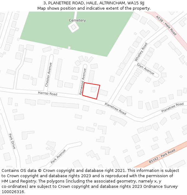 3, PLANETREE ROAD, HALE, ALTRINCHAM, WA15 9JJ: Location map and indicative extent of plot