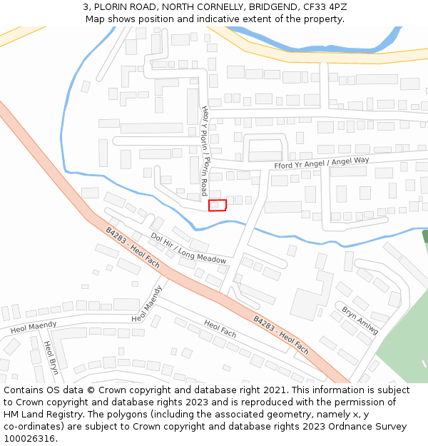 3, PLORIN ROAD, NORTH CORNELLY, BRIDGEND, CF33 4PZ: Location map and indicative extent of plot