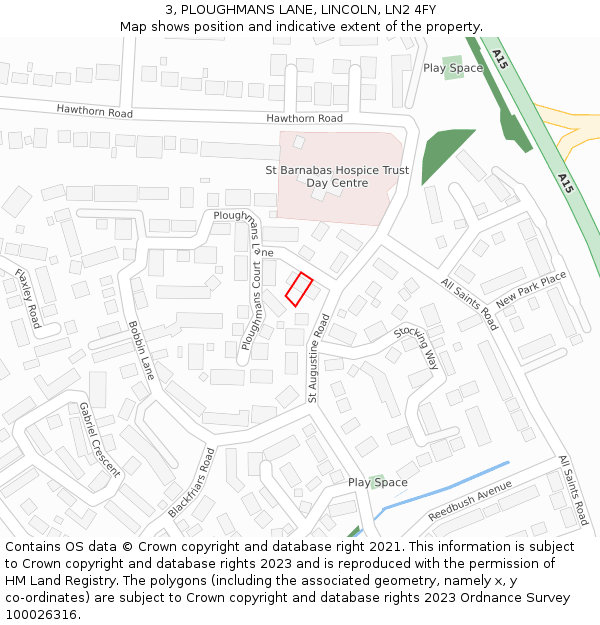 3, PLOUGHMANS LANE, LINCOLN, LN2 4FY: Location map and indicative extent of plot