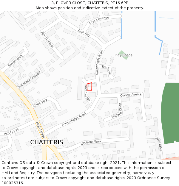 3, PLOVER CLOSE, CHATTERIS, PE16 6PP: Location map and indicative extent of plot