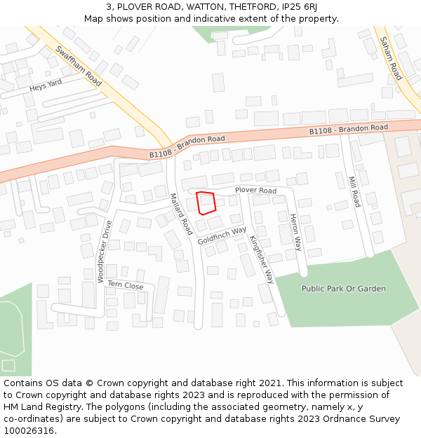 3, PLOVER ROAD, WATTON, THETFORD, IP25 6RJ: Location map and indicative extent of plot