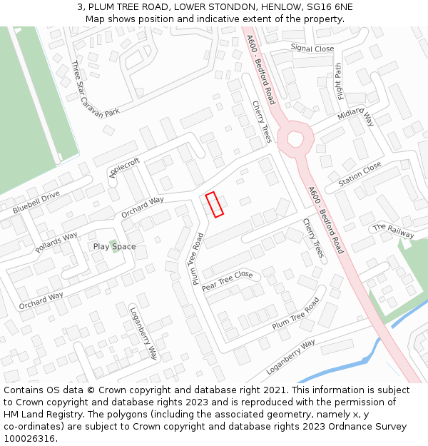 3, PLUM TREE ROAD, LOWER STONDON, HENLOW, SG16 6NE: Location map and indicative extent of plot