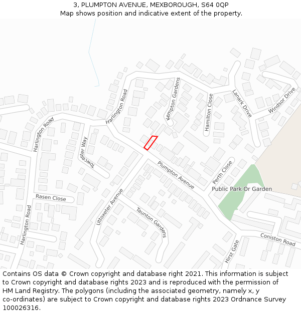 3, PLUMPTON AVENUE, MEXBOROUGH, S64 0QP: Location map and indicative extent of plot