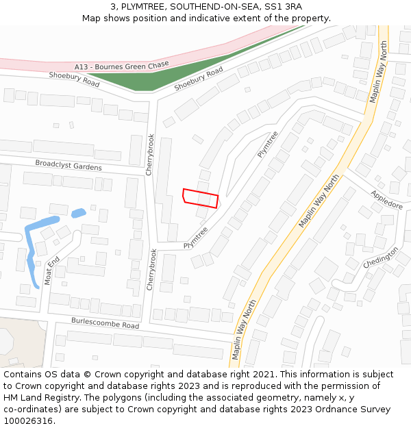 3, PLYMTREE, SOUTHEND-ON-SEA, SS1 3RA: Location map and indicative extent of plot