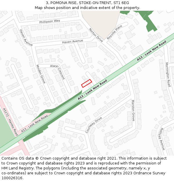 3, POMONA RISE, STOKE-ON-TRENT, ST1 6EG: Location map and indicative extent of plot