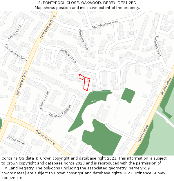 3, PONTYPOOL CLOSE, OAKWOOD, DERBY, DE21 2RD: Location map and indicative extent of plot