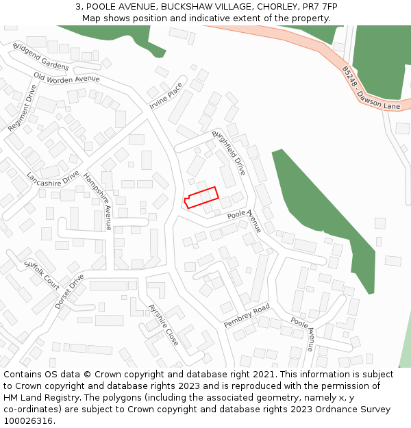 3, POOLE AVENUE, BUCKSHAW VILLAGE, CHORLEY, PR7 7FP: Location map and indicative extent of plot