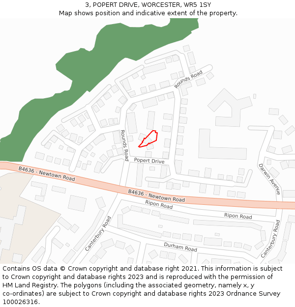 3, POPERT DRIVE, WORCESTER, WR5 1SY: Location map and indicative extent of plot
