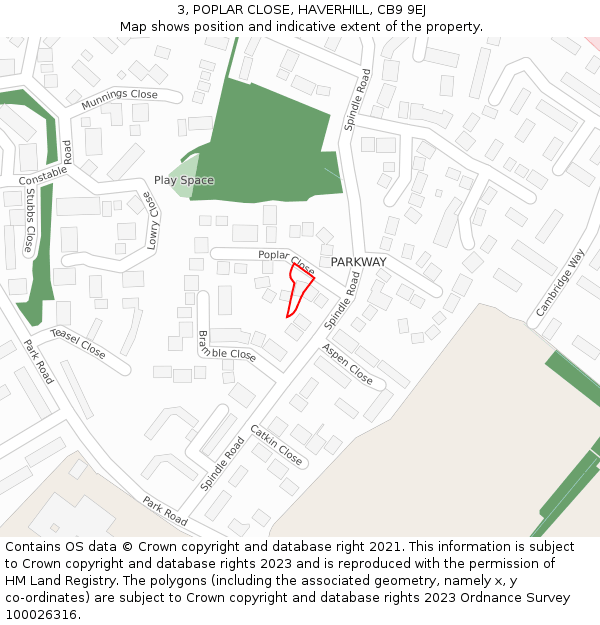 3, POPLAR CLOSE, HAVERHILL, CB9 9EJ: Location map and indicative extent of plot