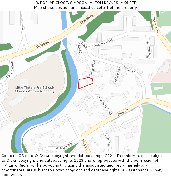 3, POPLAR CLOSE, SIMPSON, MILTON KEYNES, MK6 3EF: Location map and indicative extent of plot