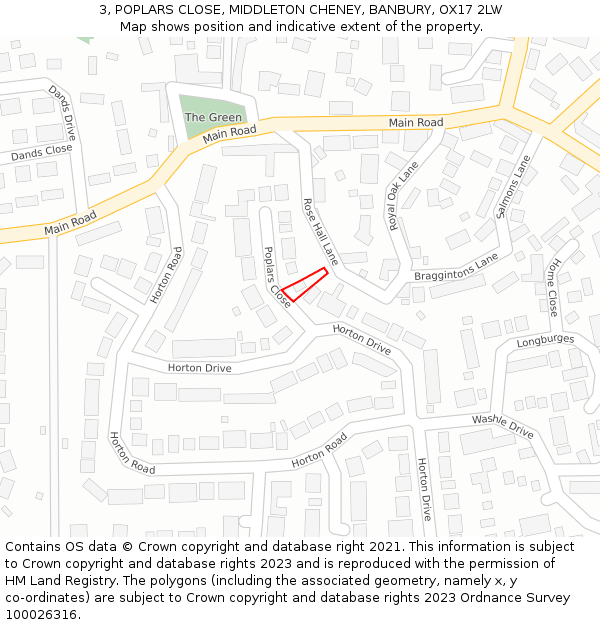 3, POPLARS CLOSE, MIDDLETON CHENEY, BANBURY, OX17 2LW: Location map and indicative extent of plot