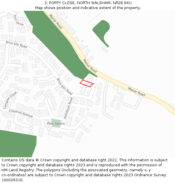 3, POPPY CLOSE, NORTH WALSHAM, NR28 9XU: Location map and indicative extent of plot