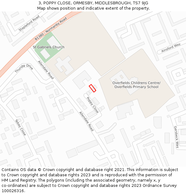 3, POPPY CLOSE, ORMESBY, MIDDLESBROUGH, TS7 9JG: Location map and indicative extent of plot