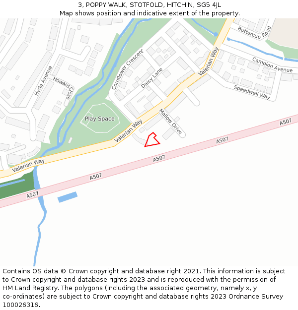 3, POPPY WALK, STOTFOLD, HITCHIN, SG5 4JL: Location map and indicative extent of plot