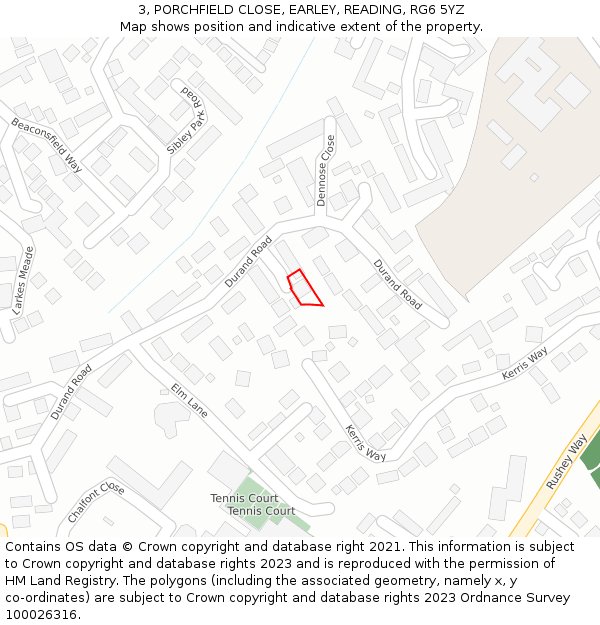 3, PORCHFIELD CLOSE, EARLEY, READING, RG6 5YZ: Location map and indicative extent of plot