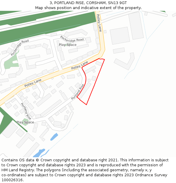 3, PORTLAND RISE, CORSHAM, SN13 9GT: Location map and indicative extent of plot