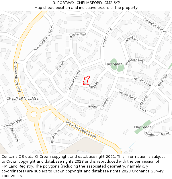 3, PORTWAY, CHELMSFORD, CM2 6YP: Location map and indicative extent of plot