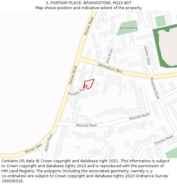 3, PORTWAY PLACE, BASINGSTOKE, RG23 8DT: Location map and indicative extent of plot