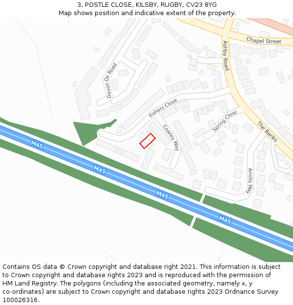 3, POSTLE CLOSE, KILSBY, RUGBY, CV23 8YG: Location map and indicative extent of plot