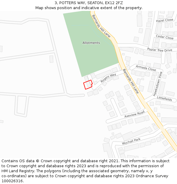3, POTTERS WAY, SEATON, EX12 2FZ: Location map and indicative extent of plot