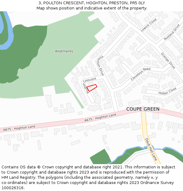3, POULTON CRESCENT, HOGHTON, PRESTON, PR5 0LY: Location map and indicative extent of plot