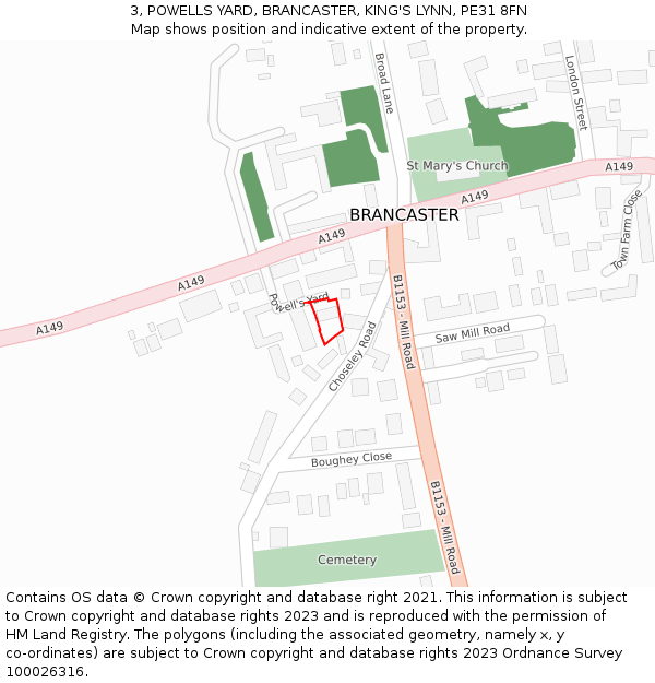 3, POWELLS YARD, BRANCASTER, KING'S LYNN, PE31 8FN: Location map and indicative extent of plot