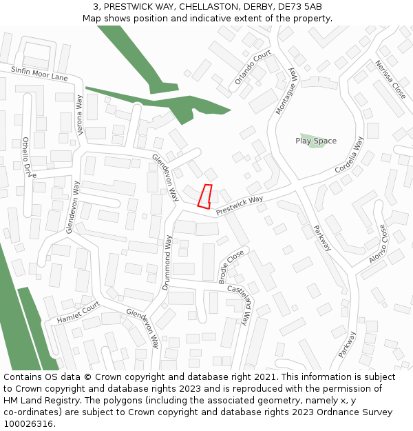 3, PRESTWICK WAY, CHELLASTON, DERBY, DE73 5AB: Location map and indicative extent of plot