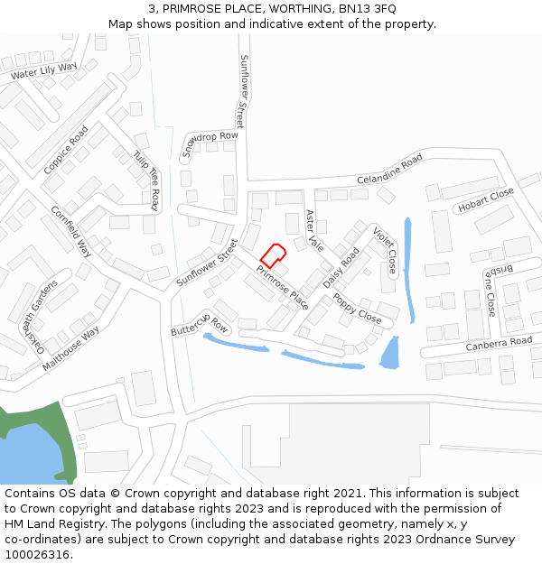 3, PRIMROSE PLACE, WORTHING, BN13 3FQ: Location map and indicative extent of plot