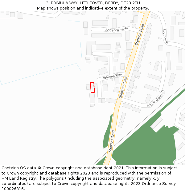 3, PRIMULA WAY, LITTLEOVER, DERBY, DE23 2FU: Location map and indicative extent of plot