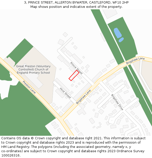 3, PRINCE STREET, ALLERTON BYWATER, CASTLEFORD, WF10 2HP: Location map and indicative extent of plot
