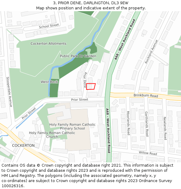 3, PRIOR DENE, DARLINGTON, DL3 9EW: Location map and indicative extent of plot