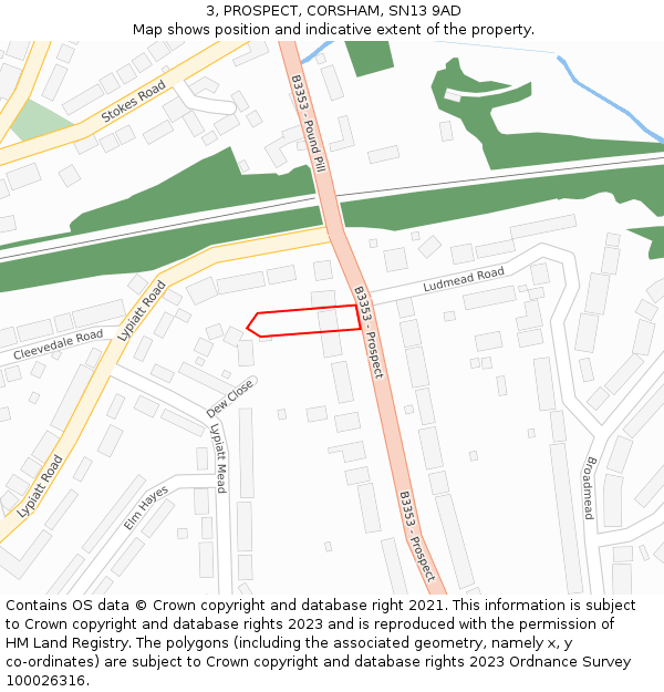 3, PROSPECT, CORSHAM, SN13 9AD: Location map and indicative extent of plot
